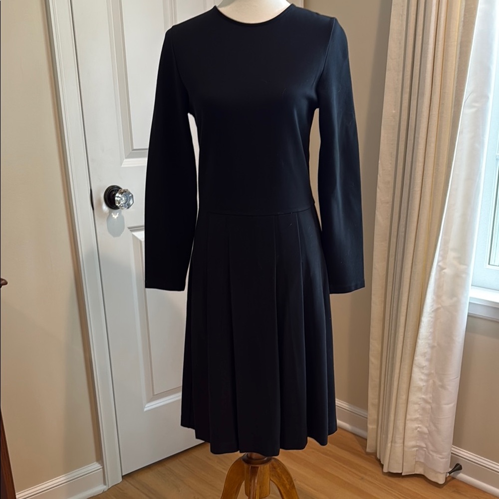 J. Crew - Stretch Pleated Ponte Long Sleeve Knit Dress - Black - Size 8